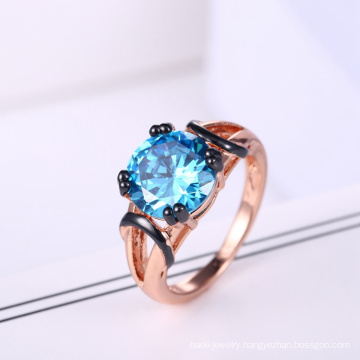 New design rose and black gold plating ring with blue stone